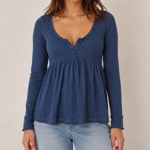 s.Oliver Bernd Freier GmbH & Co Women Y2K Blue Long Sleeve Babydoll Top Sz Small